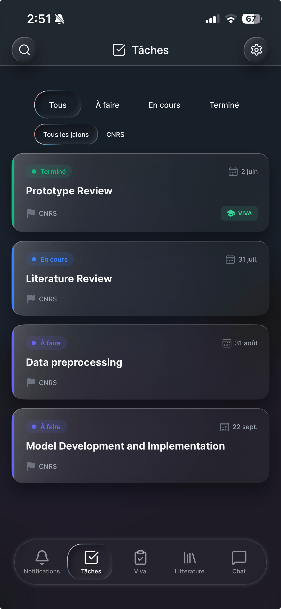 Tasks screen dark mode