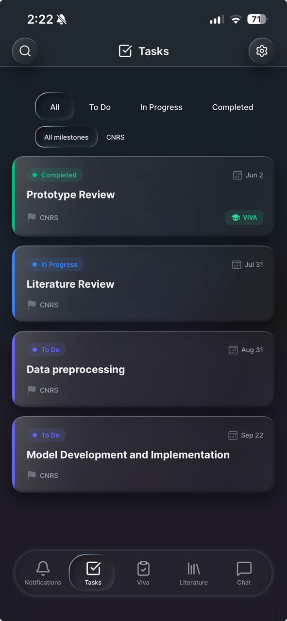 Tasks screen dark mode